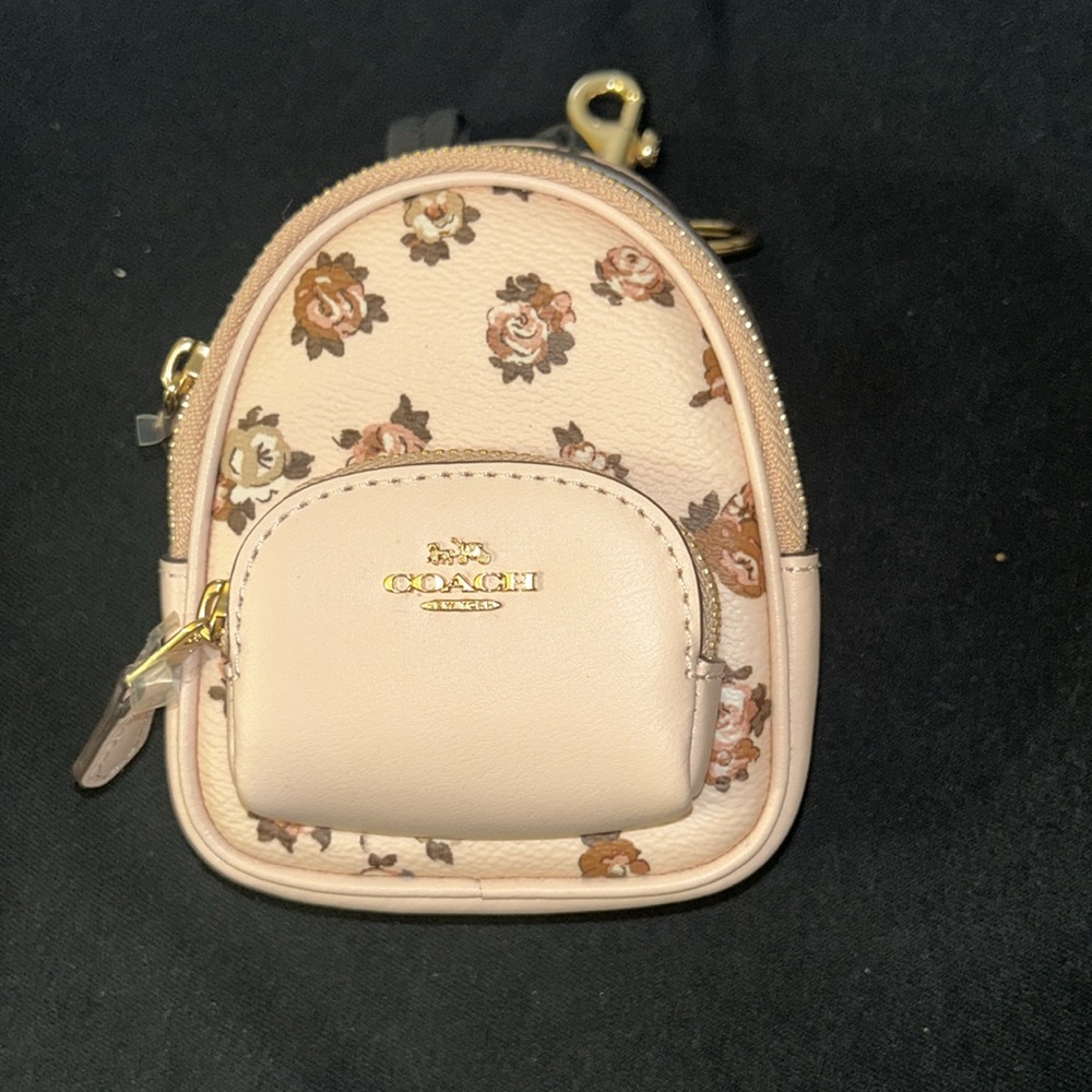 NWT Coach Pink and Brown Floral Mini Bag Keychain - Picture 3 of 11
